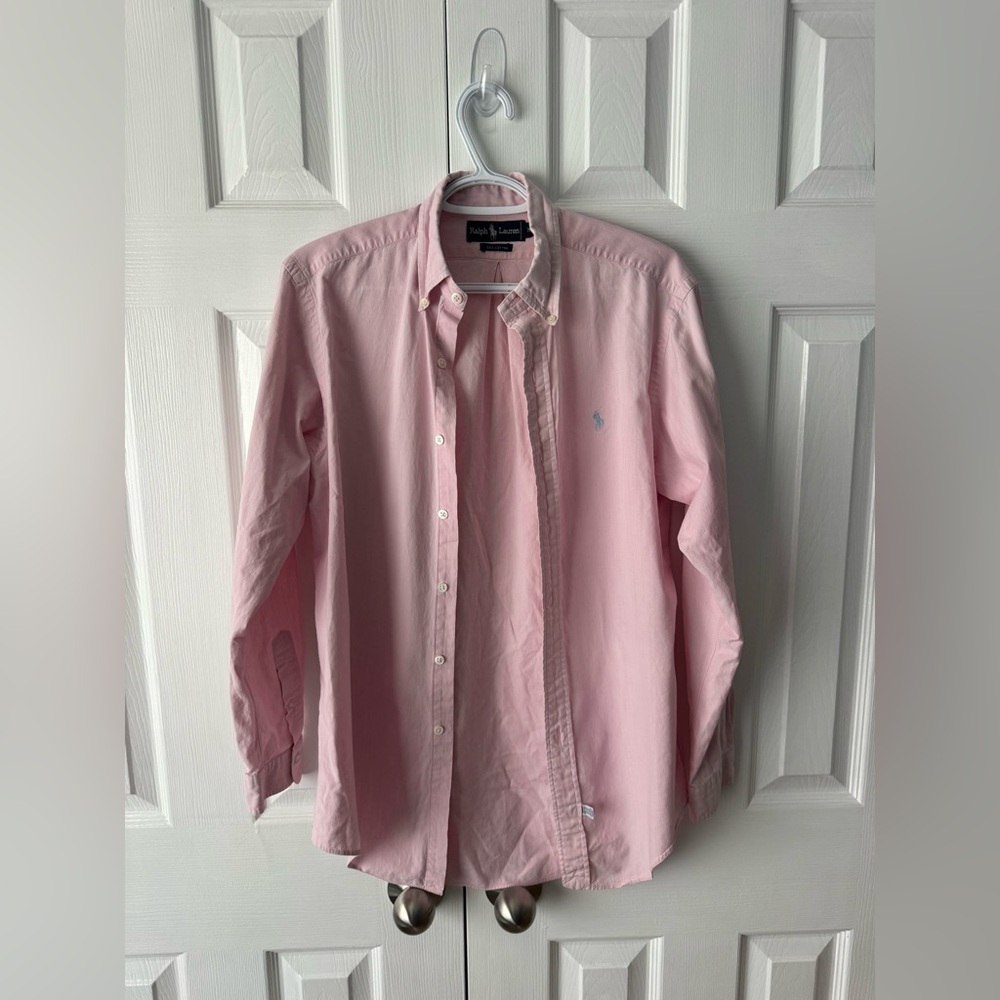 Sold Vintage Polo Baby Pink Button Down with Baby Blue Pony Logo Medium | Pink - Picture 3 of 9